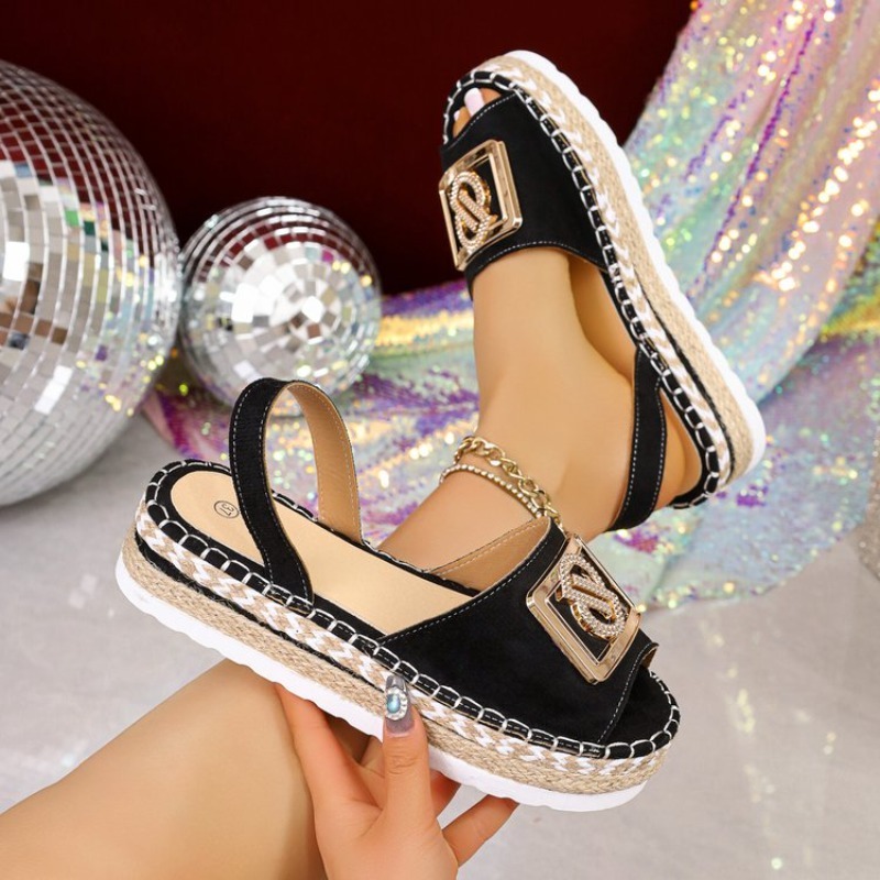 Espadrille Slip On - 여성 플랫폼 에스파드리유 샌들, 라인스톤 메탈