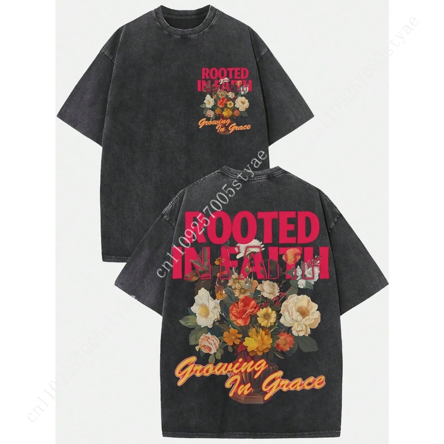 Tee Graphic Print - 여성용 빈티지 워싱 230gsm 헤비웨이트 티셔츠