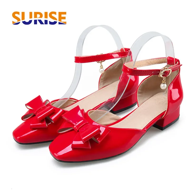 Casual Sandal Leather - 빅 사이즈 여성용 보타이 펌프스 라운드
