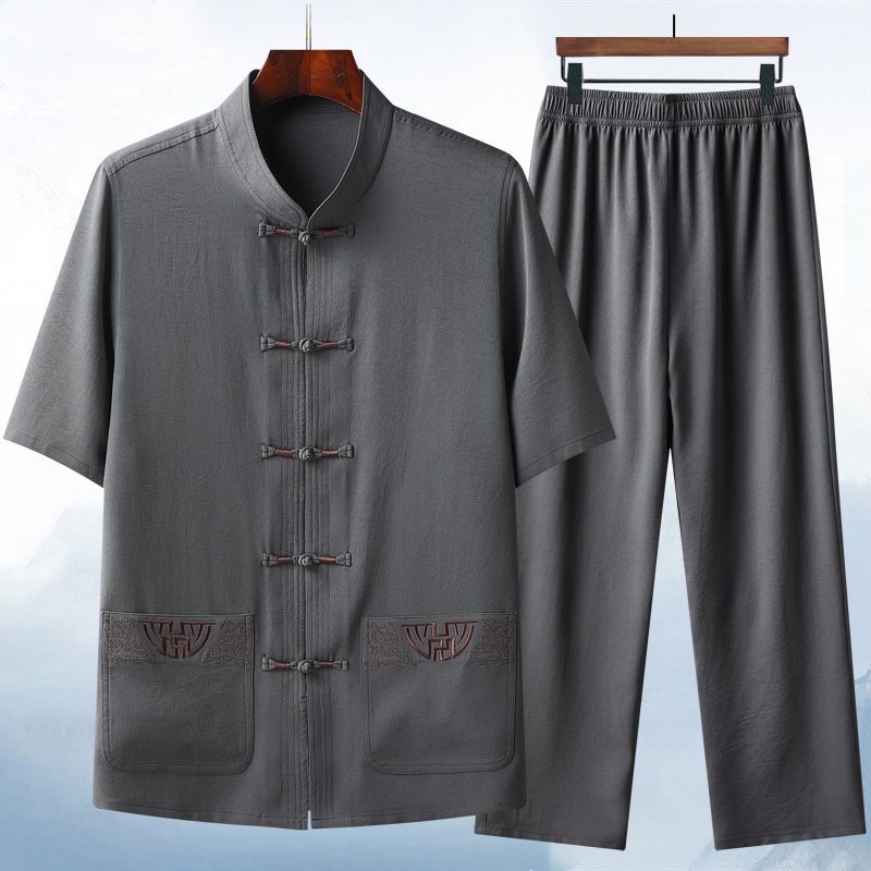 남성용 단색 반팔 코튼 리넨 세트, 편안한 캐주얼, 통 - Short Linen Drawstring 리뷰 및 가격
