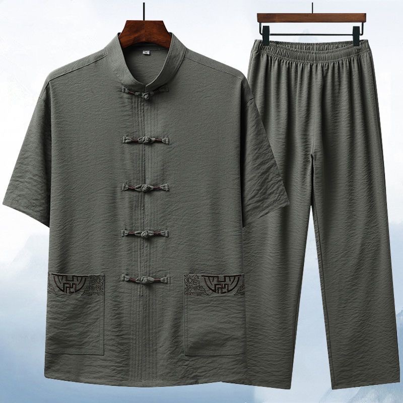남성용 단색 반팔 코튼 리넨 세트, 편안한 캐주얼, 통 - Short Linen Drawstring 리뷰 및 가격
