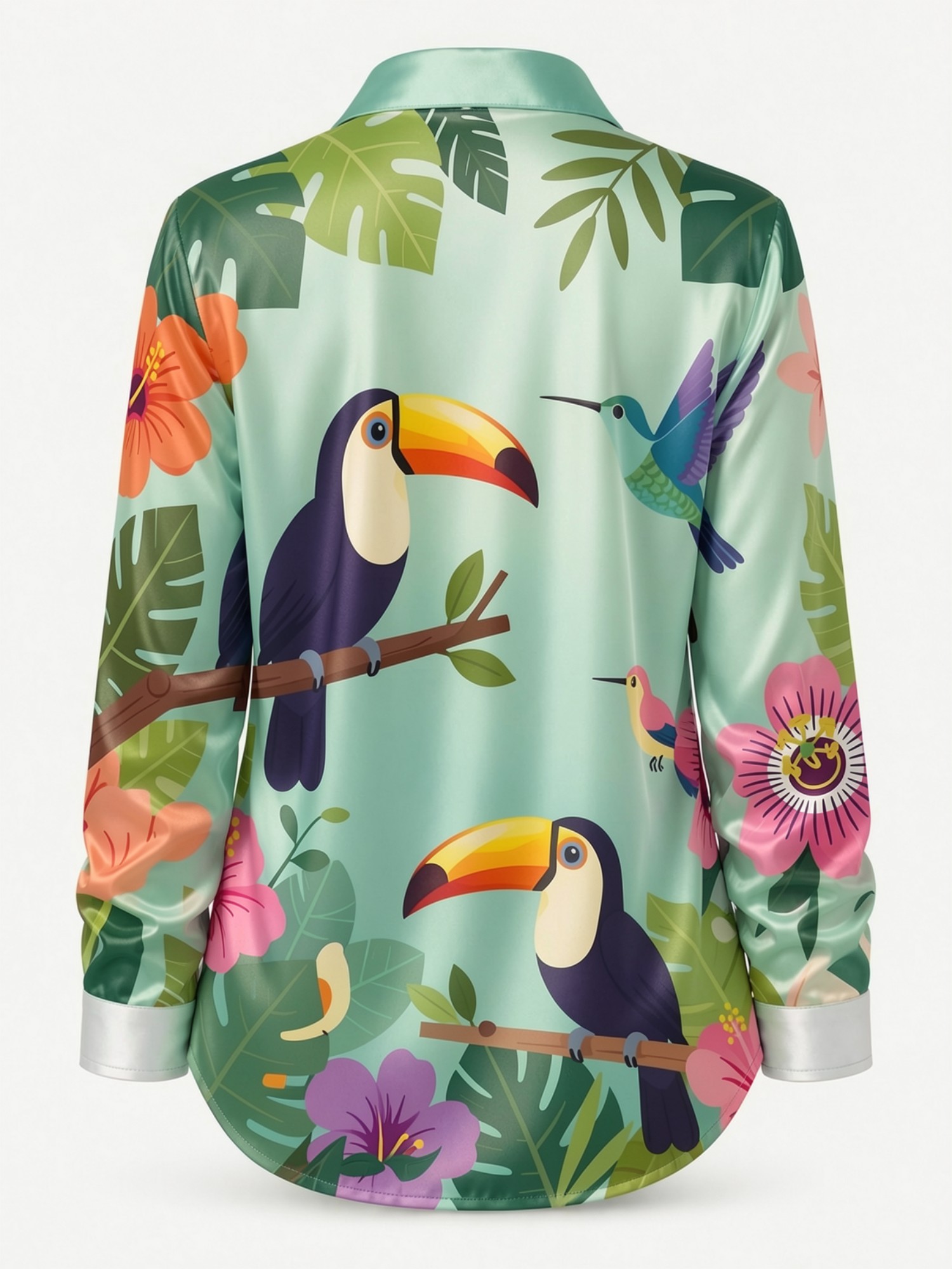민트 투칸 새틴 버튼 셔츠 여성용 열대조류 벌새 플로럴 - Resort Shirt Floral 리뷰 및 가격