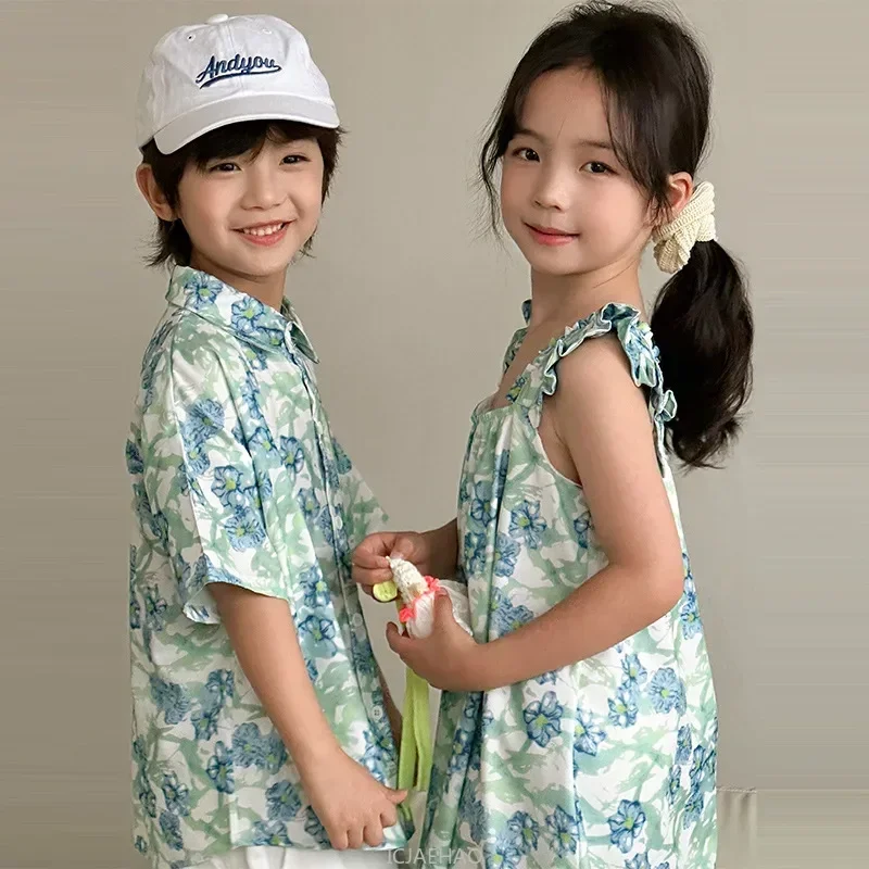 룩 보이즈 셔츠 한국 아동복 트윈닝 형제 자매 매칭 드 - Resort Shirt Floral 리뷰 및 가격