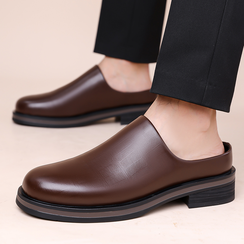남성 슬립온 하프 슬리퍼, 두꺼운 밑창 광택 캐주얼 가 - Flip Flop Leather Men 리뷰 및 가격