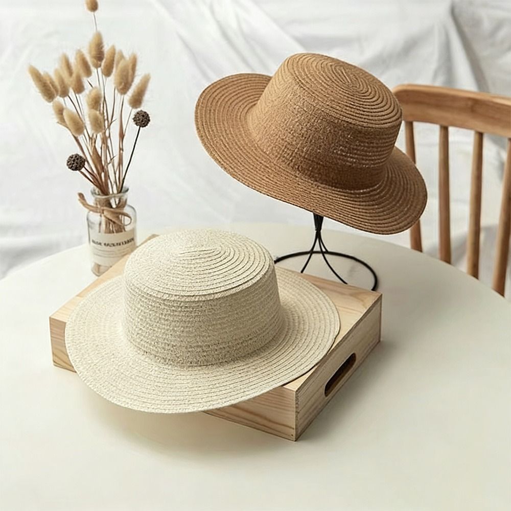 유행하는 넓은 챙 밀짚모자 여성 수공예 밀짚 플랫탑 자 - Bucket Hat Straw 리뷰 및 가격