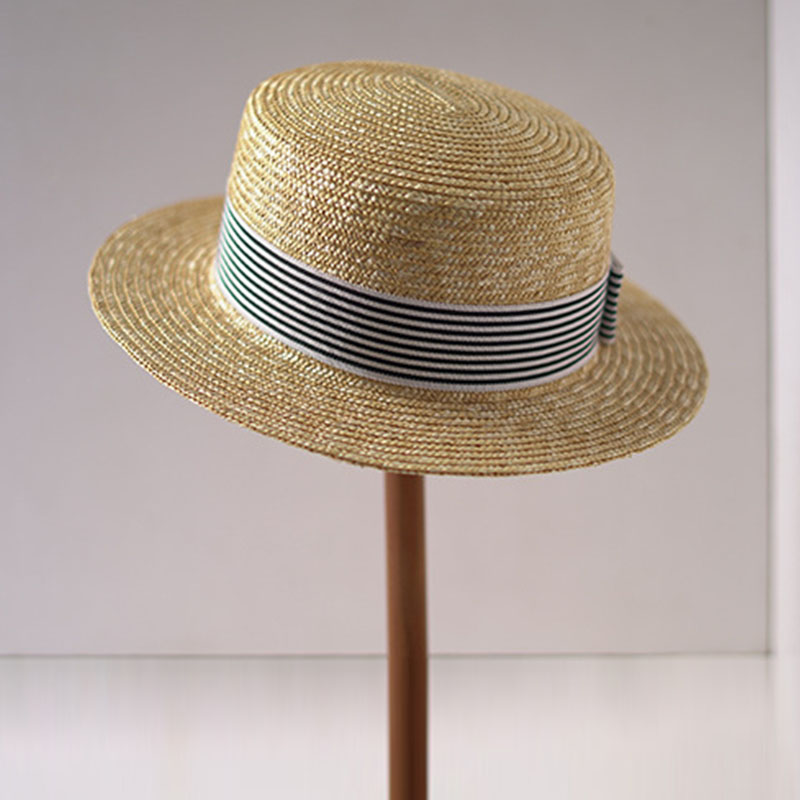 넓은 챙 보트 모자, 플랫 탑 썬 햇, 스트라이프 리본 - Bucket Hat Straw 리뷰 및 가격