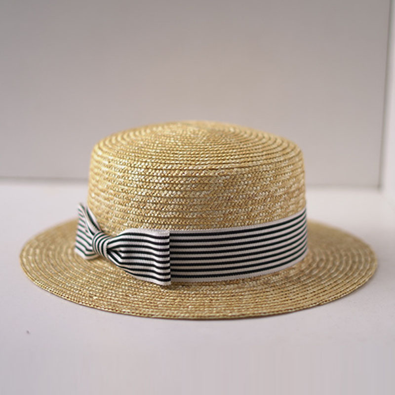 넓은 챙 보트 모자, 플랫 탑 썬 햇, 스트라이프 리본 - Bucket Hat Straw 리뷰 및 가격