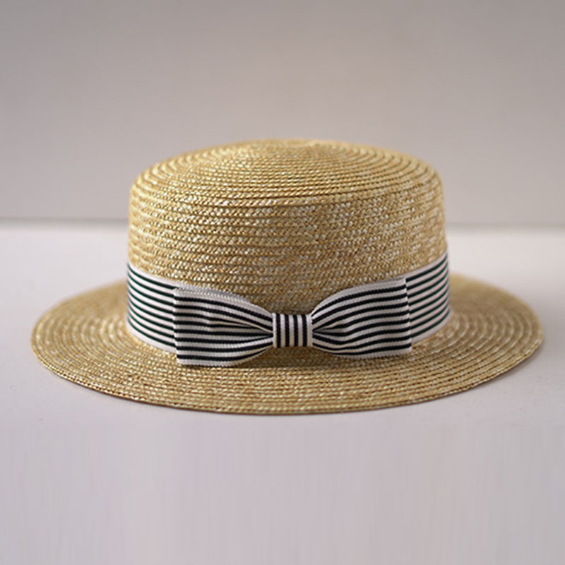 넓은 챙 보트 모자, 플랫 탑 썬 햇, 스트라이프 리본 - Bucket Hat Straw 리뷰 및 가격